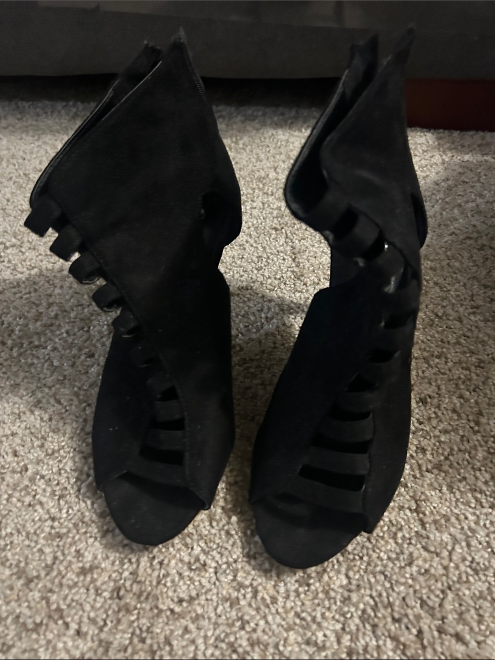Black Suede Cutout High Heel Sandals